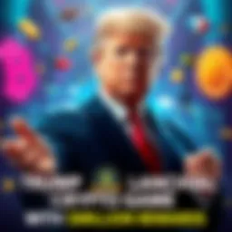 Trump's Crypto Game Launch Former President Trump promoting a new crypto game with Solana rewards, featuring vibrant graphics and engaging gameplay visuals.