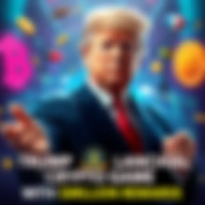 Trump's Crypto Game Launch Former President Trump promoting a new crypto game with Solana rewards, featuring vibrant graphics and engaging gameplay visuals.