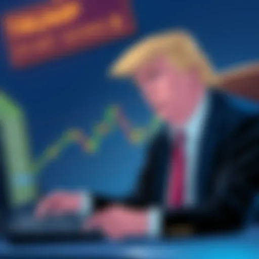 An illustration showing a worried trader looking at a chart with downward trends, depicting the potential fallout from Trump's impeachment on the cryptocurrency market.