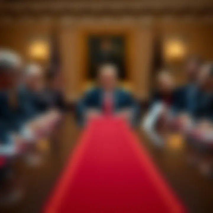 President Trump sits at a conference table with leaders from Coinbase and Ripple discussing cryptocurrency regulation.