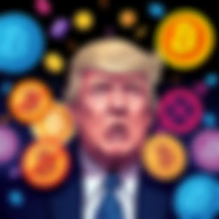 Trump's Crypto Venture Sanction Issues An illustration showing Trump with a worried expression surrounded by cryptocurrency symbols and sanction signs.