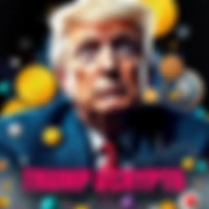 Trump and Crypto Collage of Donald Trump and cryptocurrency symbols, showing the influence of Trump on the crypto market.