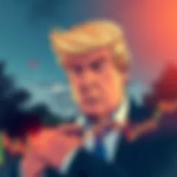 An illustration showing a stressed investor looking at a fluctuating graph with a backdrop of the White House, symbolizing Trump's influence on the crypto market.