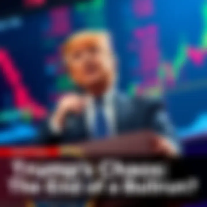Trump's Economic Impact Donald Trump speaking at a podium with stock market charts in the background, representing economic turmoil and uncertainty.