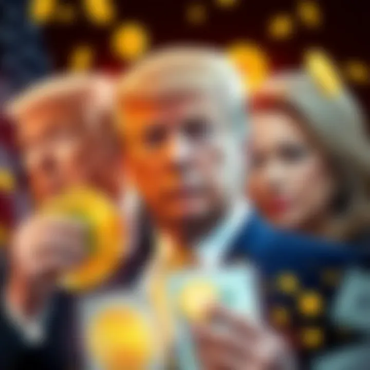 Trump family with cryptocurrency symbols The Trump family is portrayed with cryptocurrency symbols and money graphics to illustrate potential financial benefits from new crypto regulations.