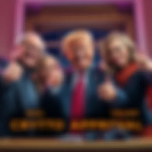The Trump family celebrating their conditional approval for a cryptocurrency banking venture with smiles and thumbs up.