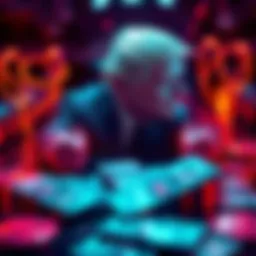 A visual representation of a cryptocurrency deal involving the Trump family and UAE investments, featuring symbols of money and digital currency.