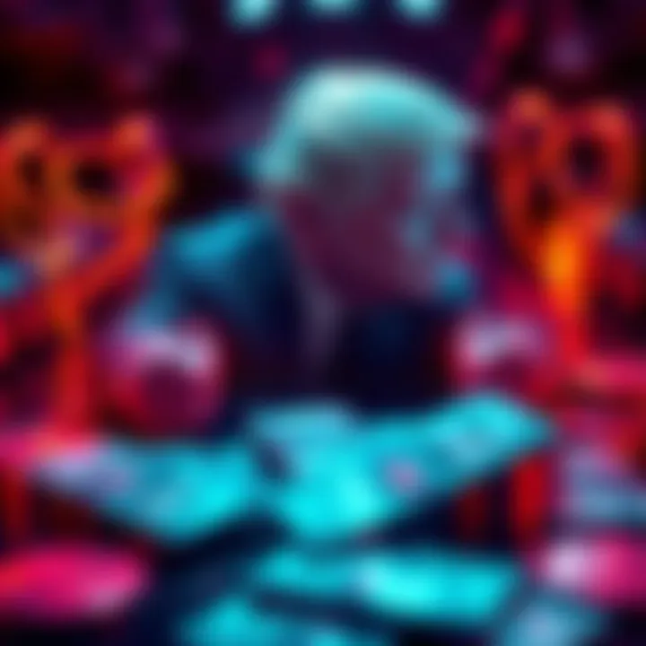 A visual representation of a cryptocurrency deal involving the Trump family and UAE investments, featuring symbols of money and digital currency.