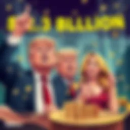 Illustration showing the Trump family celebrating their cryptocurrency profits while investors look worried about losses