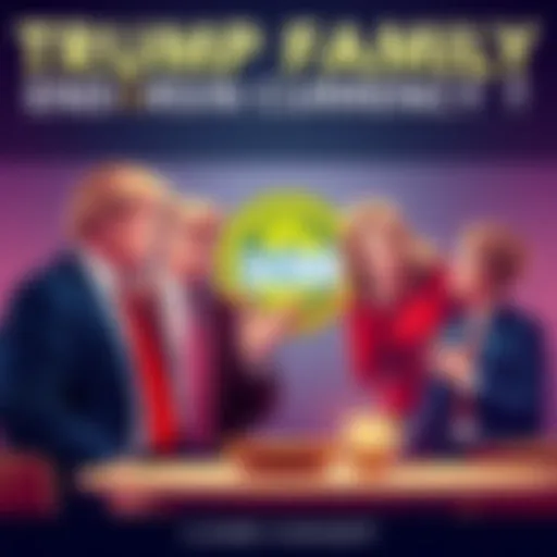 An illustration of the Trump family discussing cryptocurrency, with $CRO logo prominently displayed