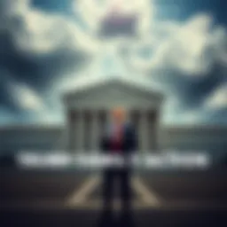 The Trump family stands outside a courthouse, holding legal documents, with a backdrop of financial symbols and clouds representing a stormy legal battle against Justin Sun.