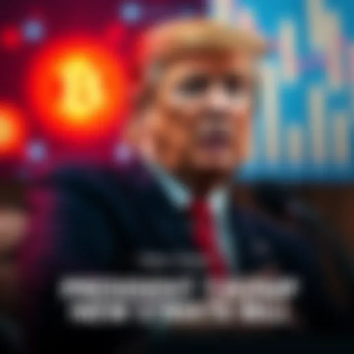 Trump Proposes Financial Bill President Trump speaking about new financial structure bill with cryptocurrency graphics in the background