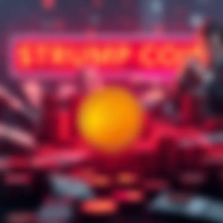 A graphic showing a downward trend in the value of the $TRUMP meme coin, with symbols of money and a worried investor in the background.