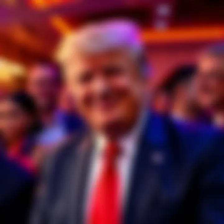 Donald Trump smiling and engaging with attendees at the Memecoin Gala event