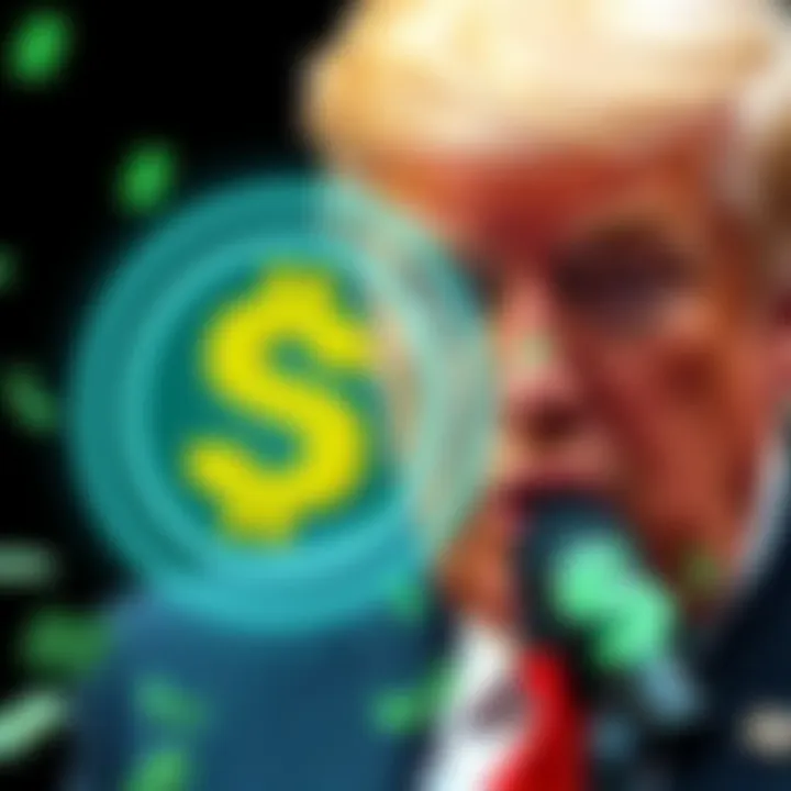 Donald Trump with a graphic showing a memecoin symbol and dollar signs indicating financial loss