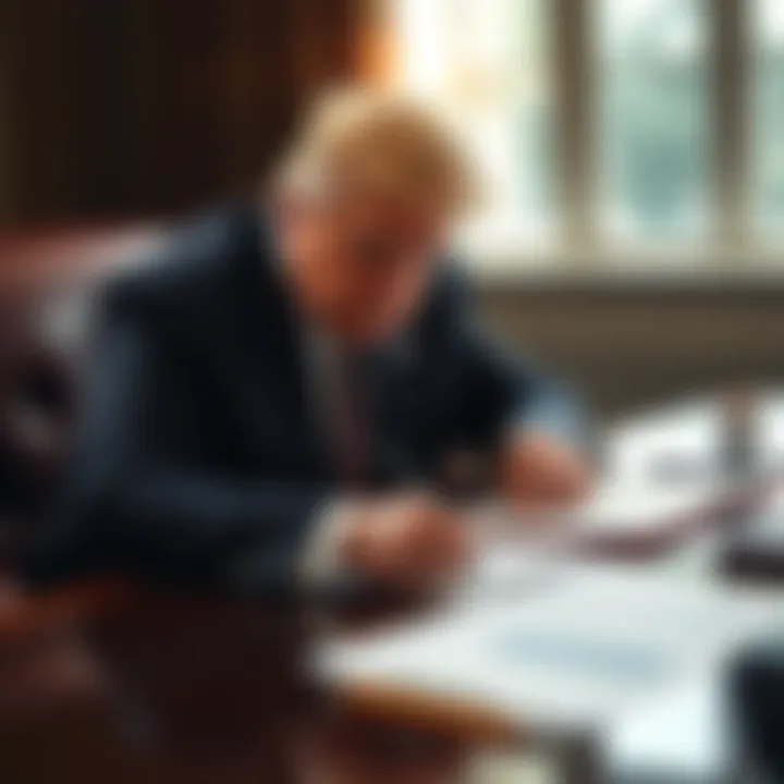 President Trump signing an executive order to allow cryptocurrency in 401(k) plans, with financial charts and documents on the table.