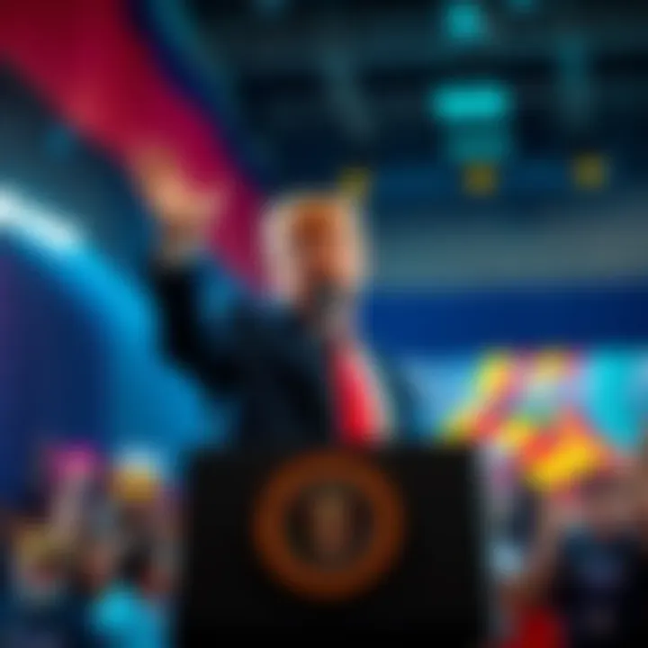 President Donald Trump speaking at the Welcome Back Sir event with supporters in the background