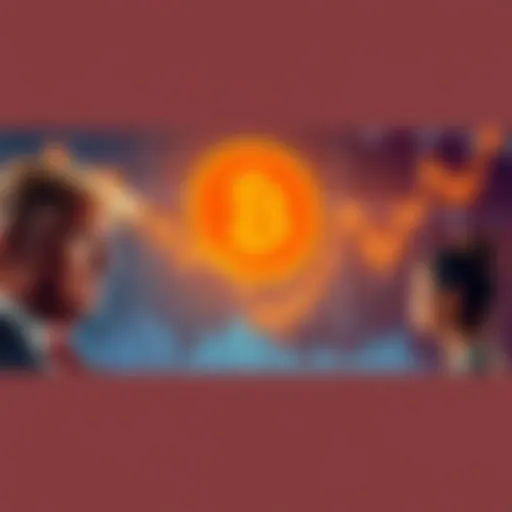 A graph showing a decline in cryptocurrency values with images of people looking worried about their investments and a backdrop of economic symbols.