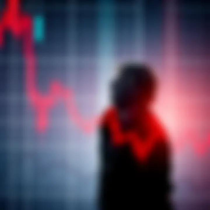 A graph showing the decline of cryptocurrency values with a silhouette of President Trump in the background.