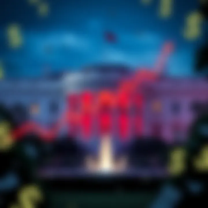 Trump's Financial Gains A graph showing Trump's earnings during his presidency with dollar signs and a background of the White House.