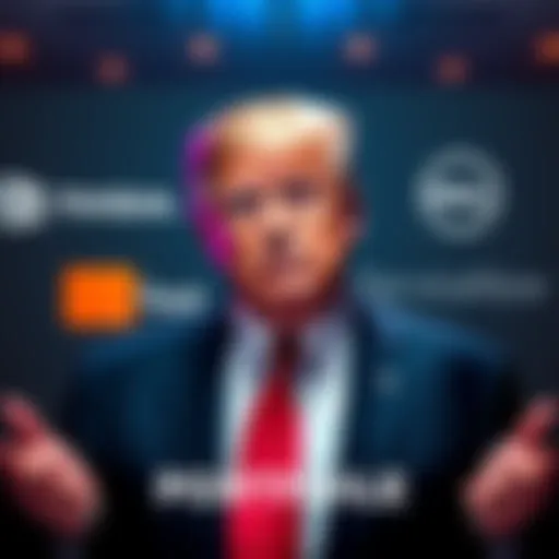 Donald Trump showing his investment portfolio with logos of Nvidia, Dell, and ServiceNow in the background.