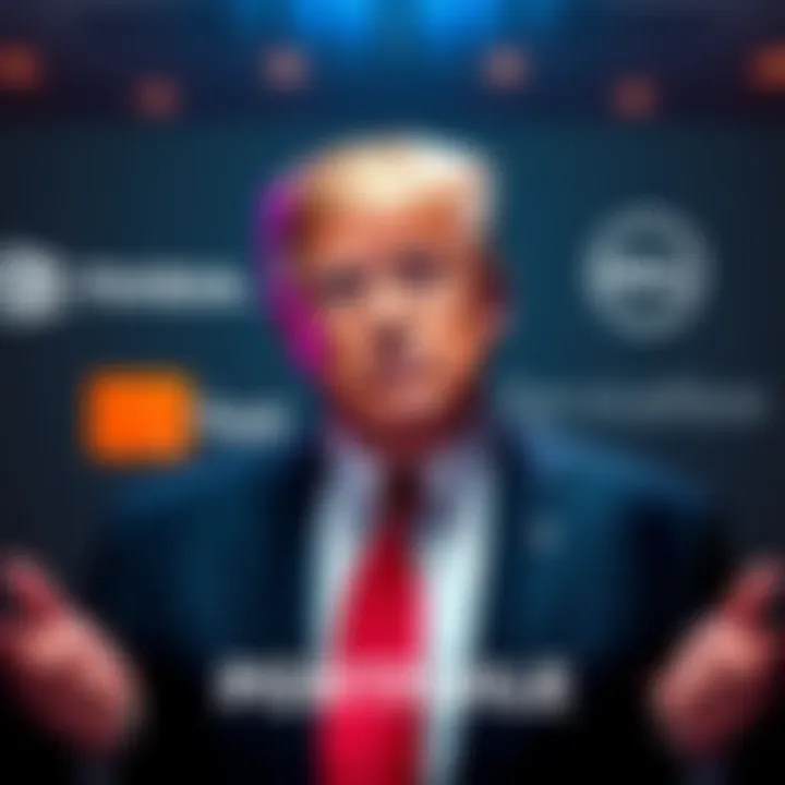 Donald Trump showing his investment portfolio with logos of Nvidia, Dell, and ServiceNow in the background.