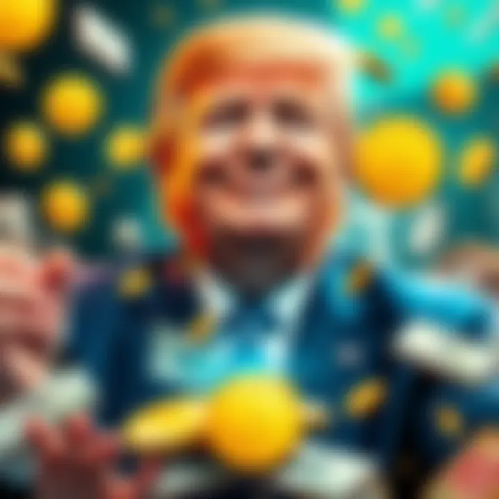 Graphic showing financial losses in crypto market with Trump smiling and dollar signs around him