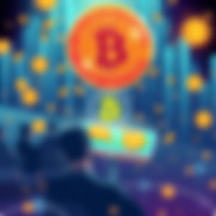 Illustration depicting the concept of trustless transactions in cryptocurrency, featuring digital coins and community interactions, symbolizing transparency and security in online forums.
