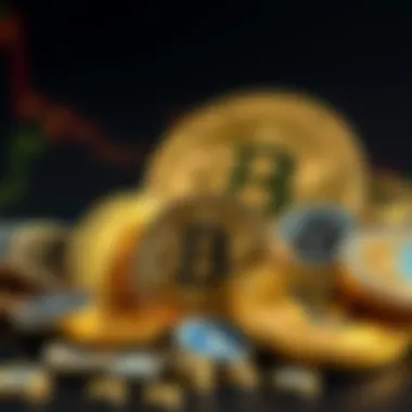 A collection of various cryptocurrency coins representing new tokens in the market, with Bitcoin in the background, symbolizing trust in the evolving crypto landscape.