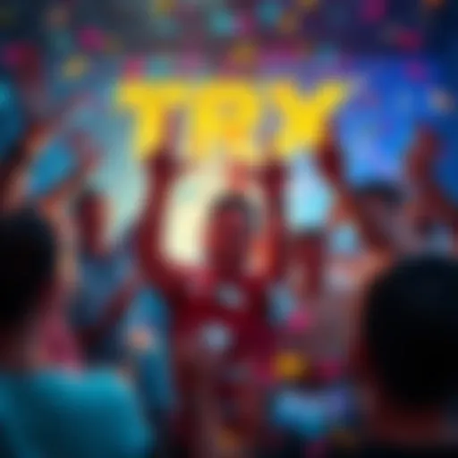 Group of excited people celebrating gains in TRX cryptocurrency with charts and confetti.