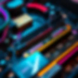 A close-up of a computer motherboard with DDR5 RAM modules installed, showcasing how to adjust settings for improved performance.