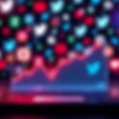 A graph showing declining user engagement on Twitter with social media icons in the background
