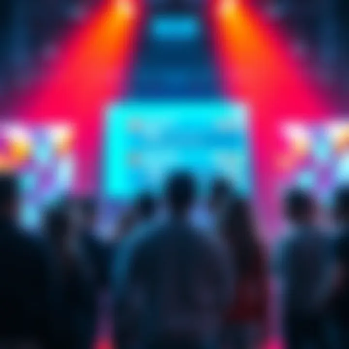 A group of people engaging in lively discussions on Twitter, with trending topics displayed on a screen in the background.