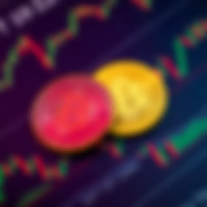 A close-up of two distinct cryptocurrency coins placed on a financial chart, representing investment potential for the next decade.