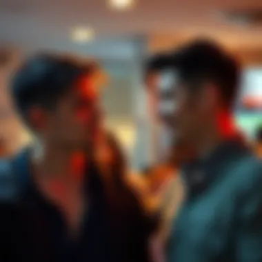 A candid moment between two people talking closely, suggesting a deep connection.