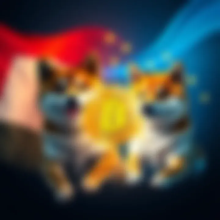 The flags of UAE and Shiba Inu next to a blockchain technology symbol, representing their partnership in government services.