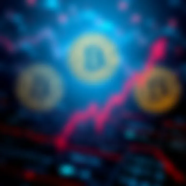 A graphic showing Bitcoin symbols and a downward trend line with UBS logo indicating a warning about cryptocurrency value