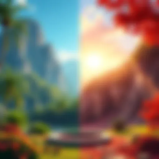 Side-by-side comparison of old and new user interface graphics showing a lush background versus a dull design