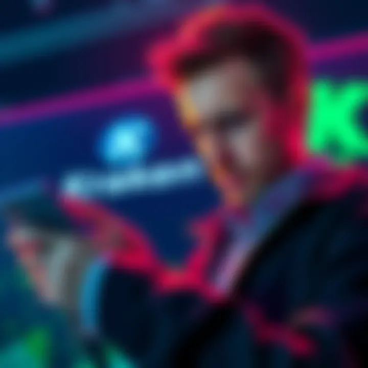 A person looking frustrated while checking a banking app on a smartphone, with the Kraken logo displayed in the background.