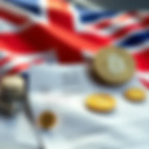 A graphic showing the UK flag alongside cryptocurrency symbols and a document with transaction details, illustrating new reporting requirements for crypto firms.
