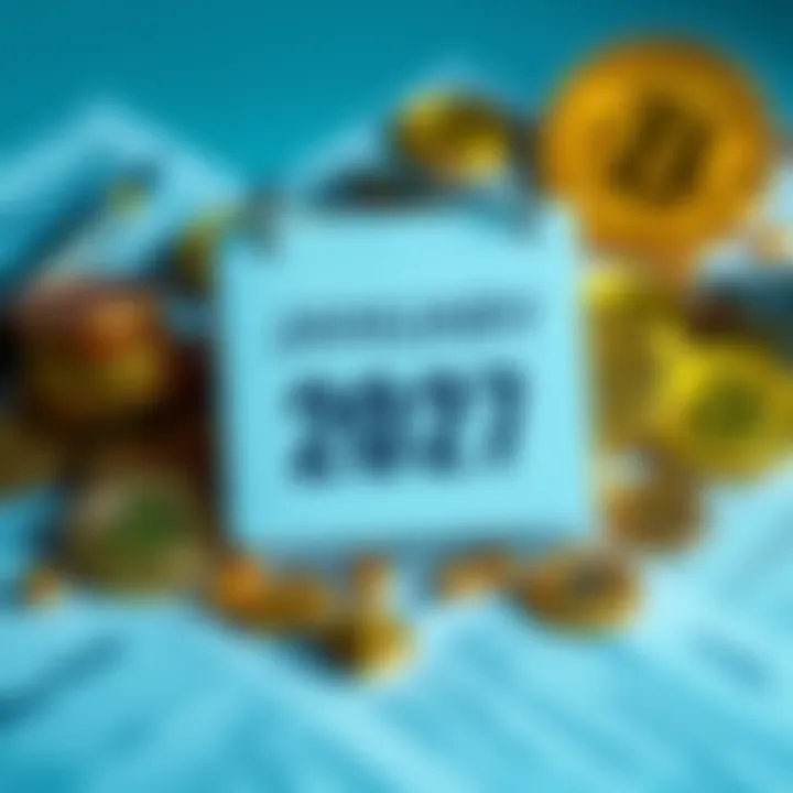 Visual representation of a calendar marking the January 2027 deadline for UK crypto investors to submit tax information, amidst cryptocurrency symbols and tax forms.