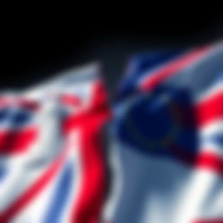 The UK Under Scrutiny A dramatic depiction of the UK's flag torn between global symbols of diplomacy and trade