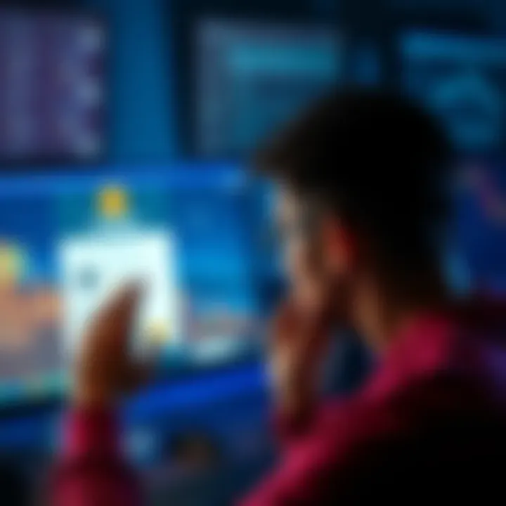 A worried person looking at a computer screen displaying a CoinSpot account with a withdrawal notification