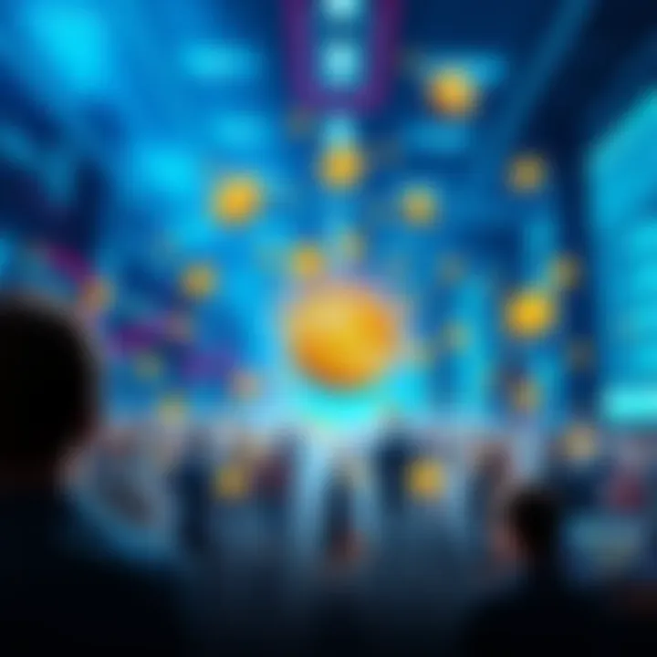 A graphic showing the concept of cryptocurrency airdrops, illustrating coins being distributed to people in a digital environment.