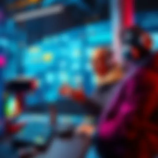 A user examining badge earning mechanics on a screen while discussing AI's role in Gemini with a friend.