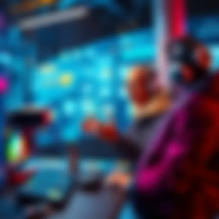 A user examining badge earning mechanics on a screen while discussing AI's role in Gemini with a friend.