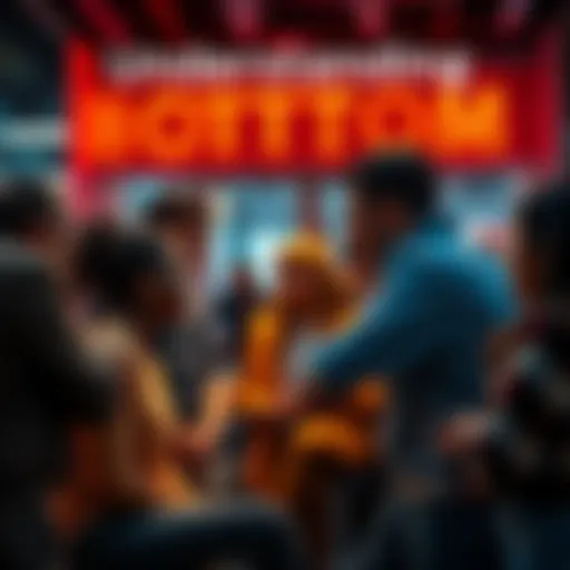 A group of diverse people engaging in a discussion about societal trends and the meaning of 'Bottom'.