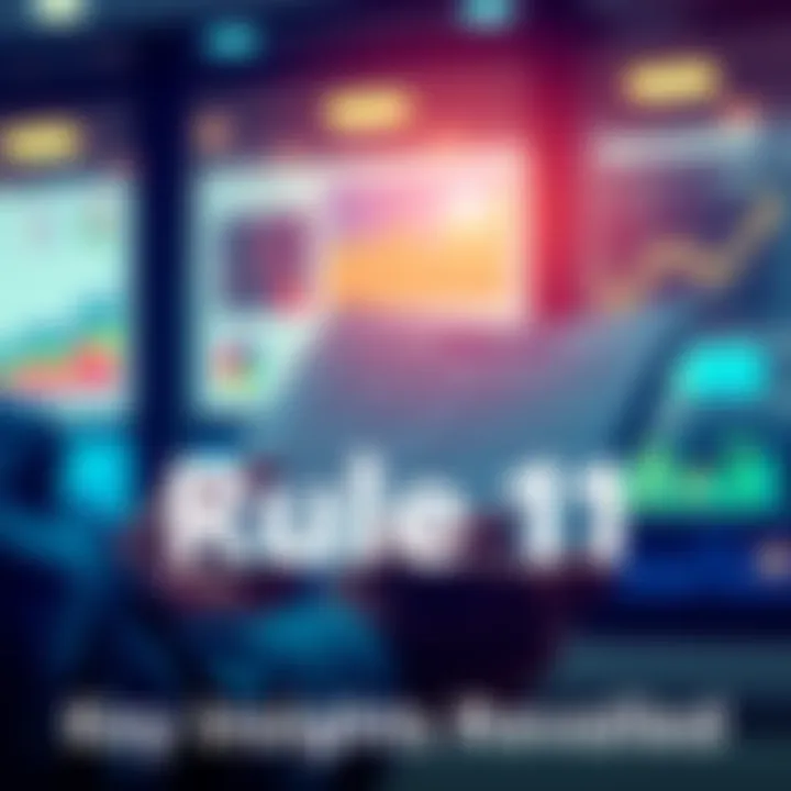 A person reading a document about Rule 11 regulations, with charts and graphs in the background.