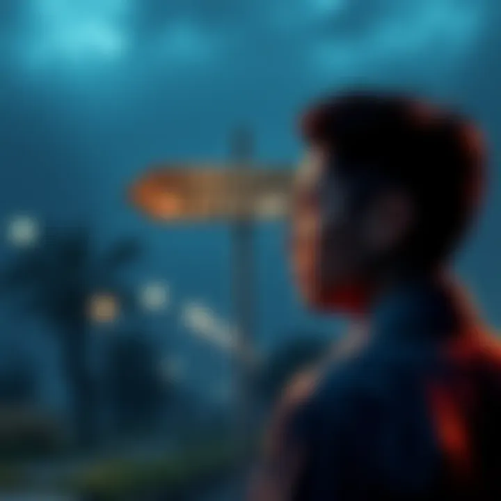 A person looking thoughtfully at a crossroads sign symbolizing choices influenced by fear and uncertainty