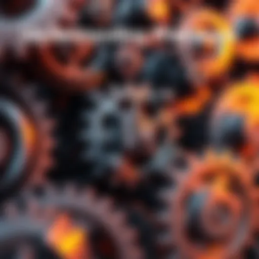 A close-up view of gears and cogs working together to illustrate how systems operate.